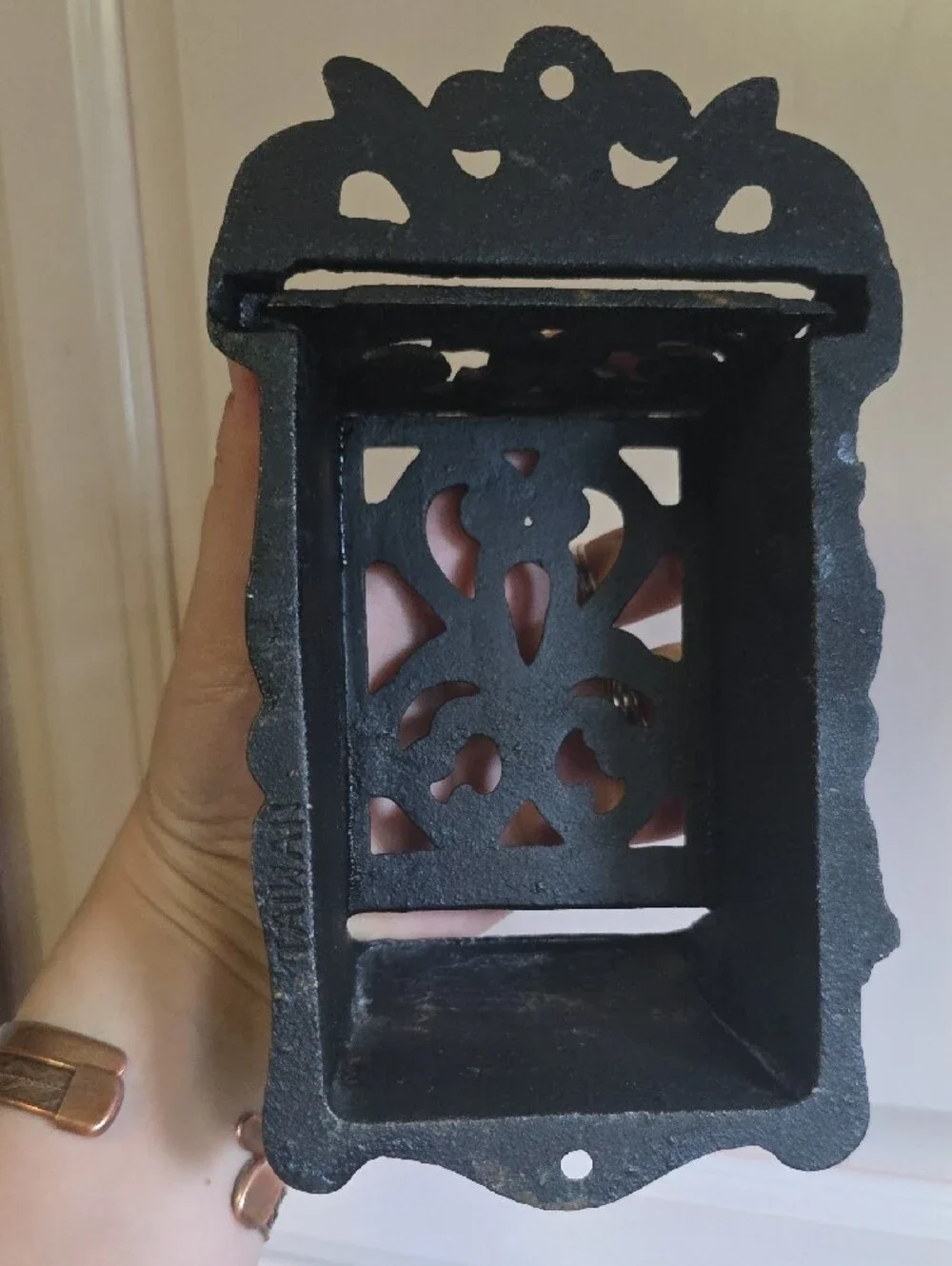 Ornate Black Cast Iron Wall-Mounted Match or Key Holder